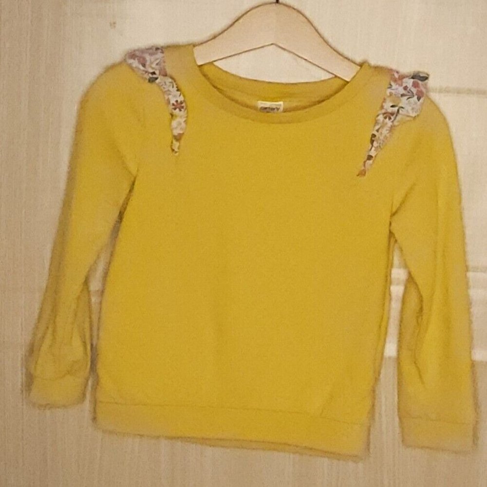 Carter's Toddler Girls Gold Yellow Sweatshirt Floral Shoulder Detail 3T